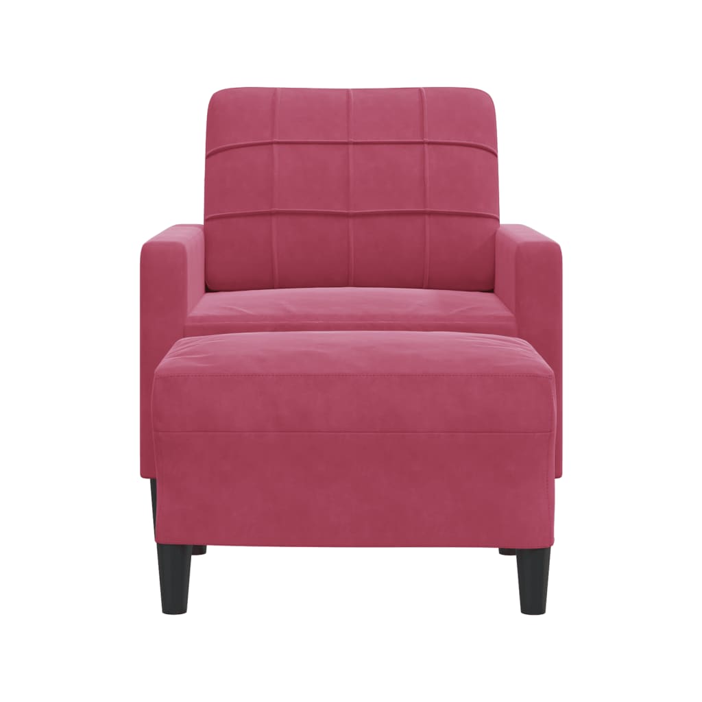 sofastol med fodskammel 60 cm velour vinrød