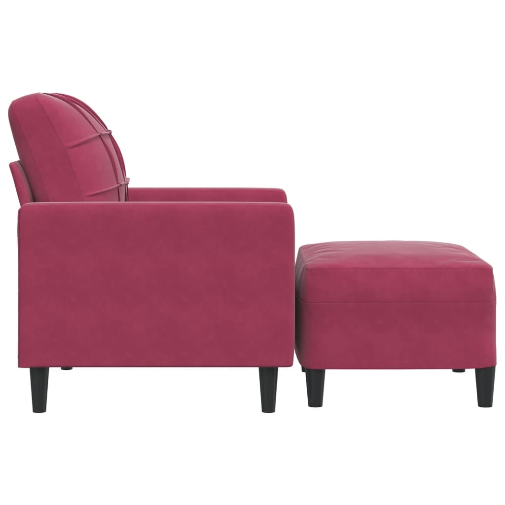 sofastol med fodskammel 60 cm velour vinrød