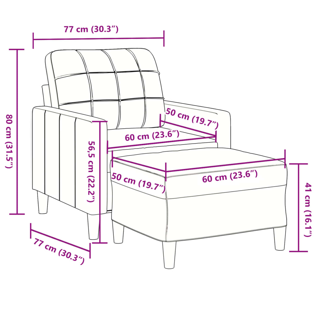 sofastol med fodskammel 60 cm velour vinrød