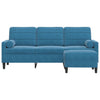 3-personers sofa med fodskammel 180 cm velour blå