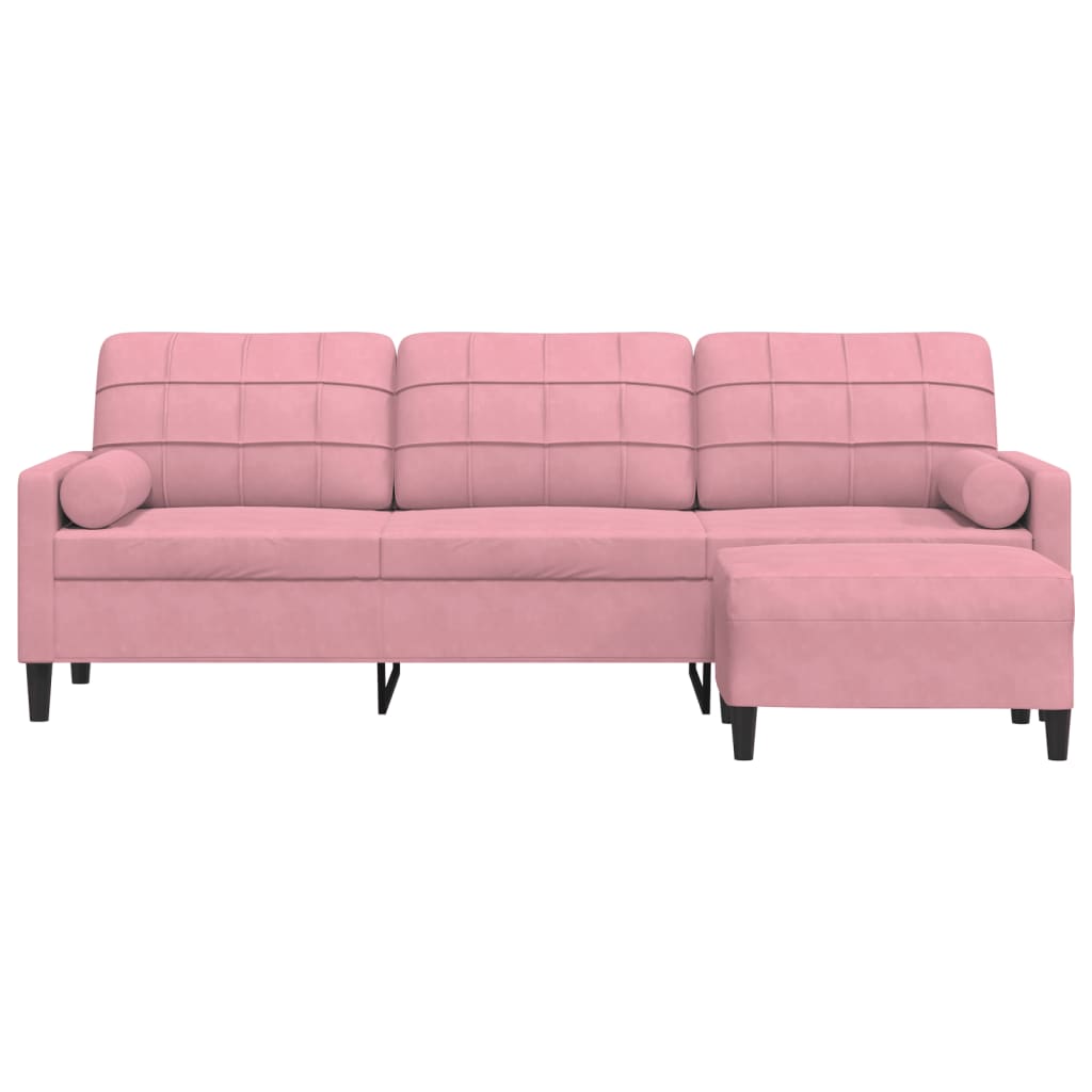 3-personers sofa med fodskammel 210 cm velour lyserød