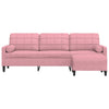 3-personers sofa med fodskammel 210 cm velour lyserød