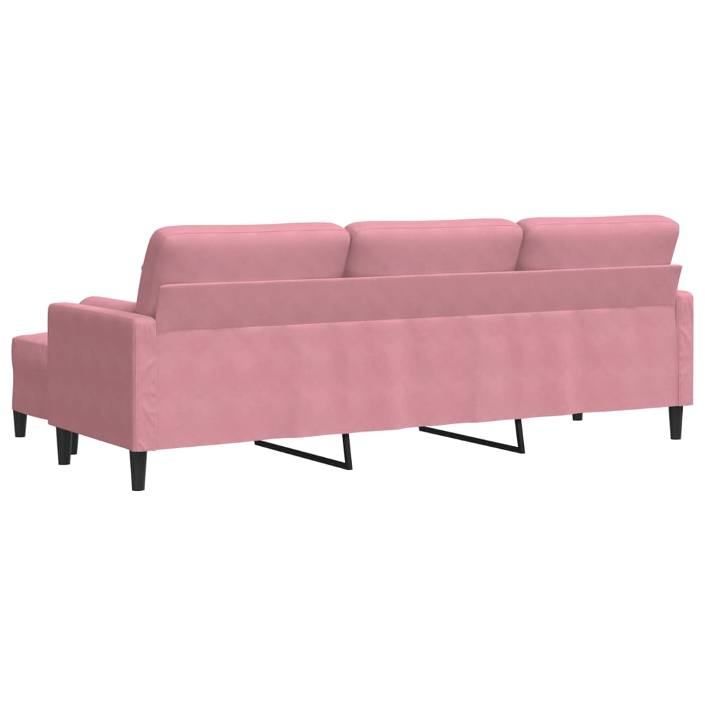 3-personers sofa med fodskammel 210 cm velour lyserød