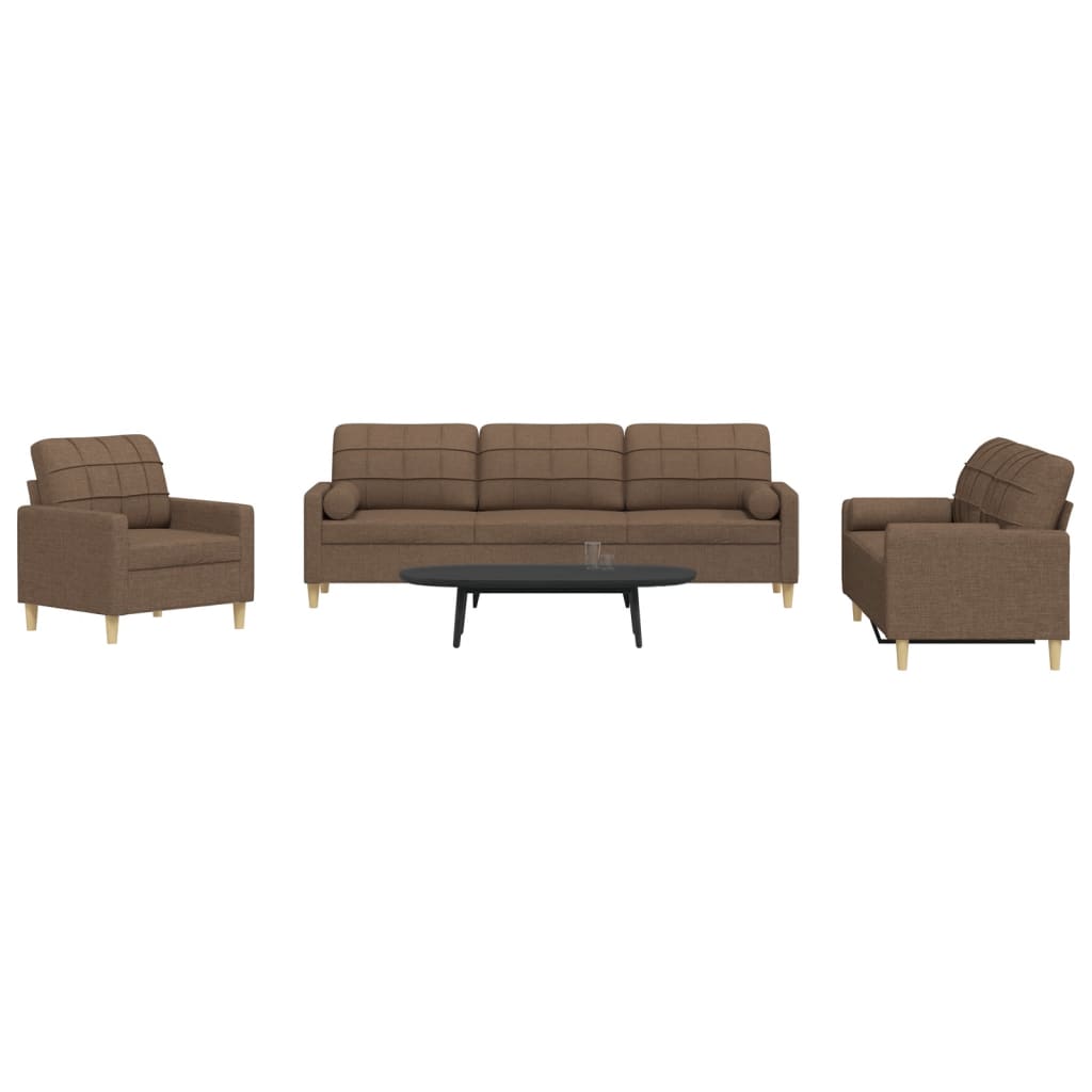 sofasæt 3 dele med pyntepuder stof brun