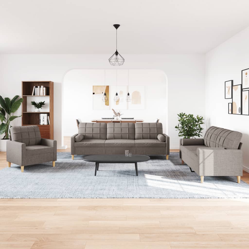 sofasæt 3 dele med pyntepuder stof gråbrun
