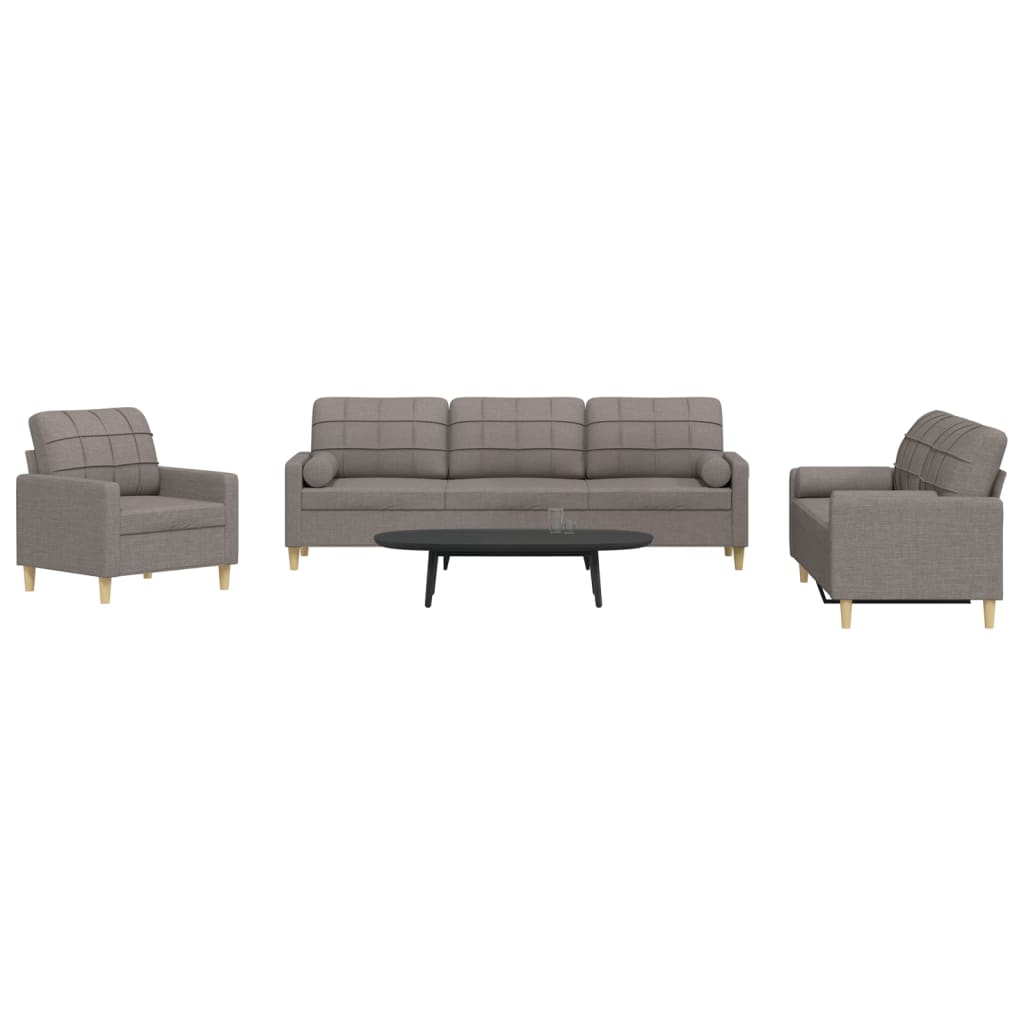 sofasæt 3 dele med pyntepuder stof gråbrun