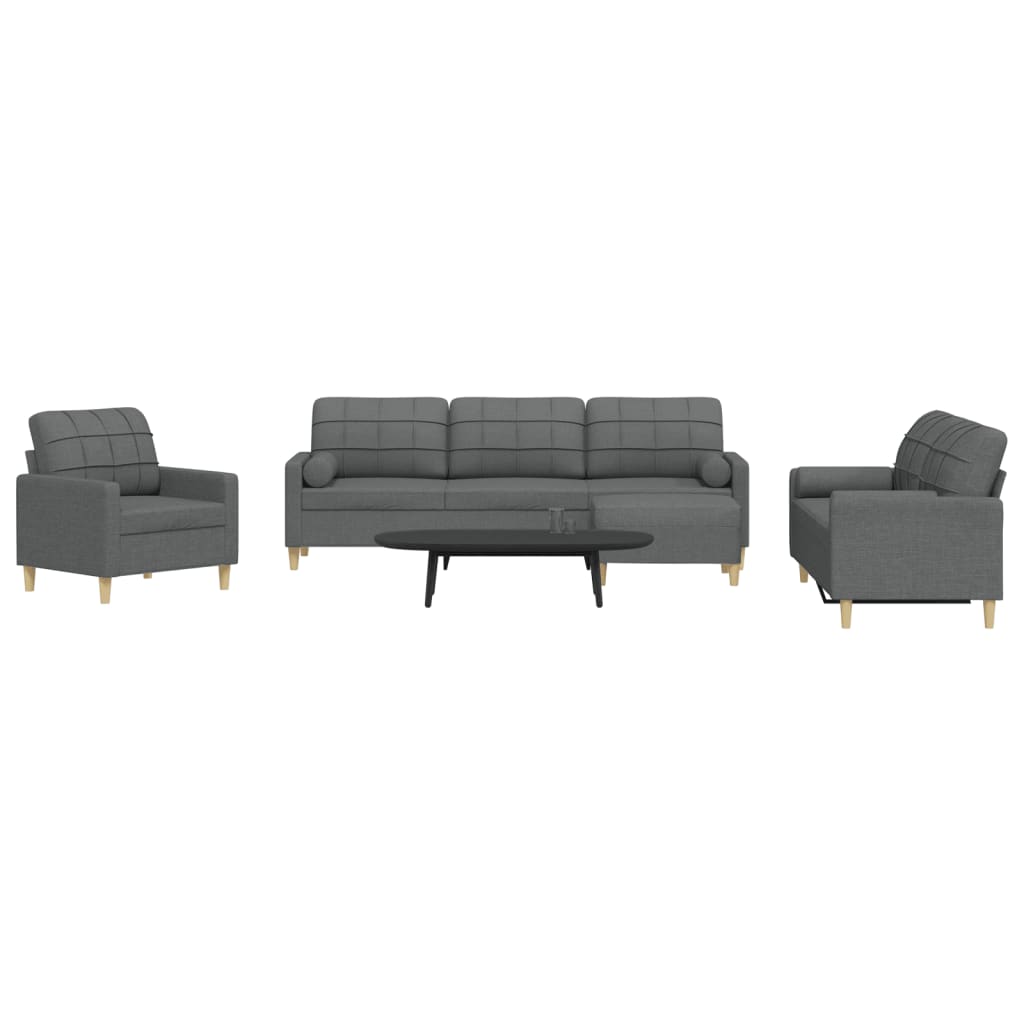 sofasæt 4 dele med fodskammel og pyntepuder stof lysegrå