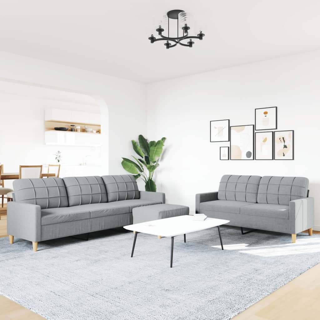 sofasæt 3 dele med fodskammel stof lysegrå