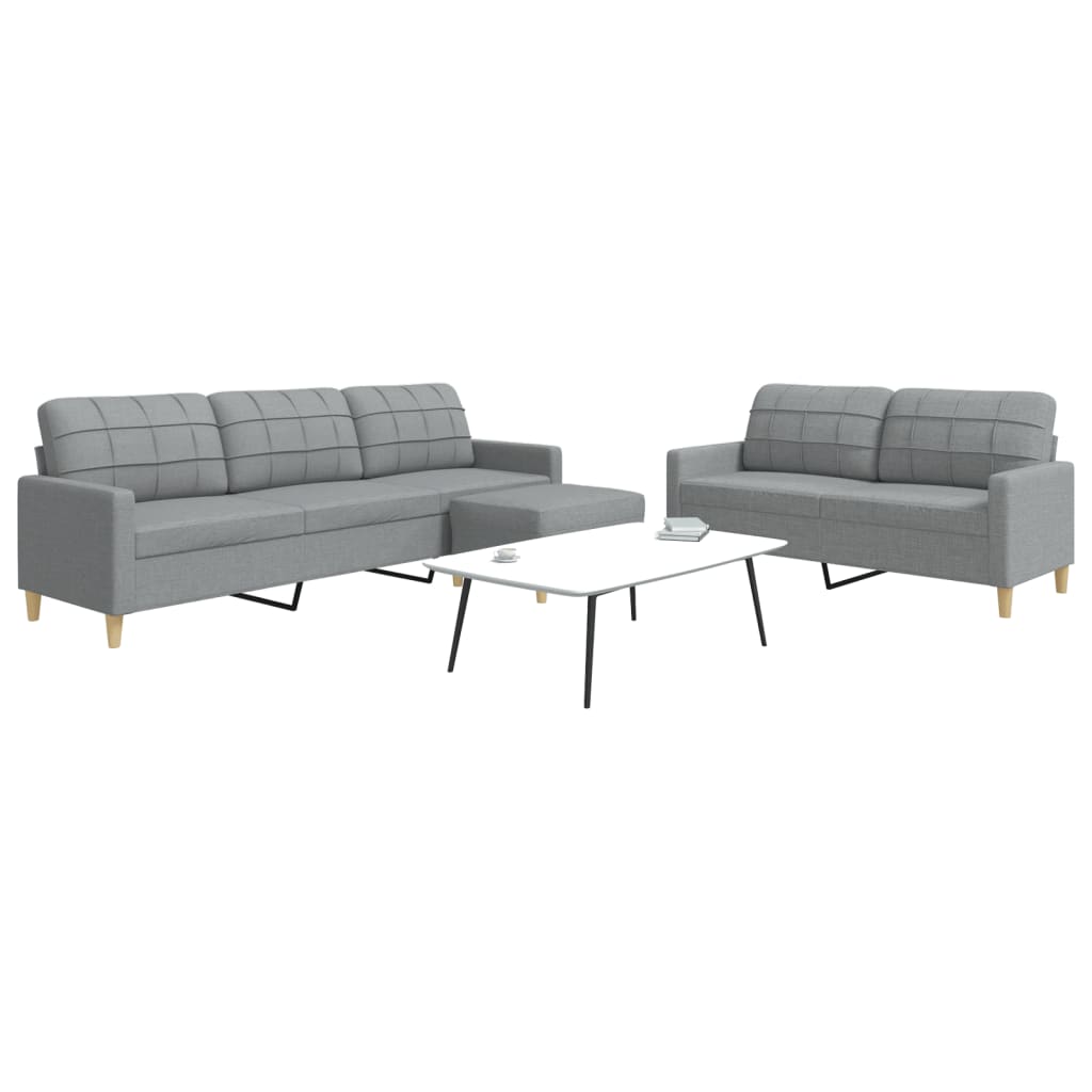 sofasæt 3 dele med fodskammel stof lysegrå