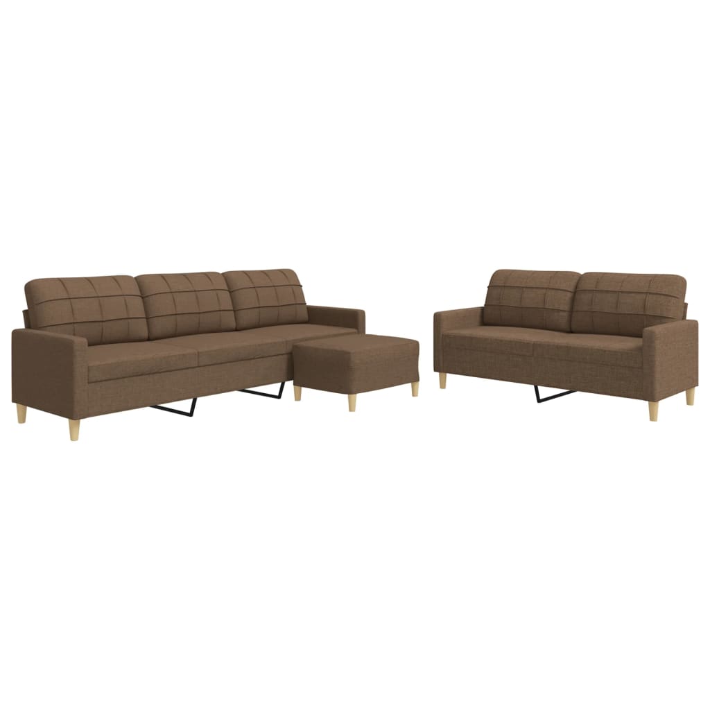 sofasæt 3 dele med fodskammel stof brun