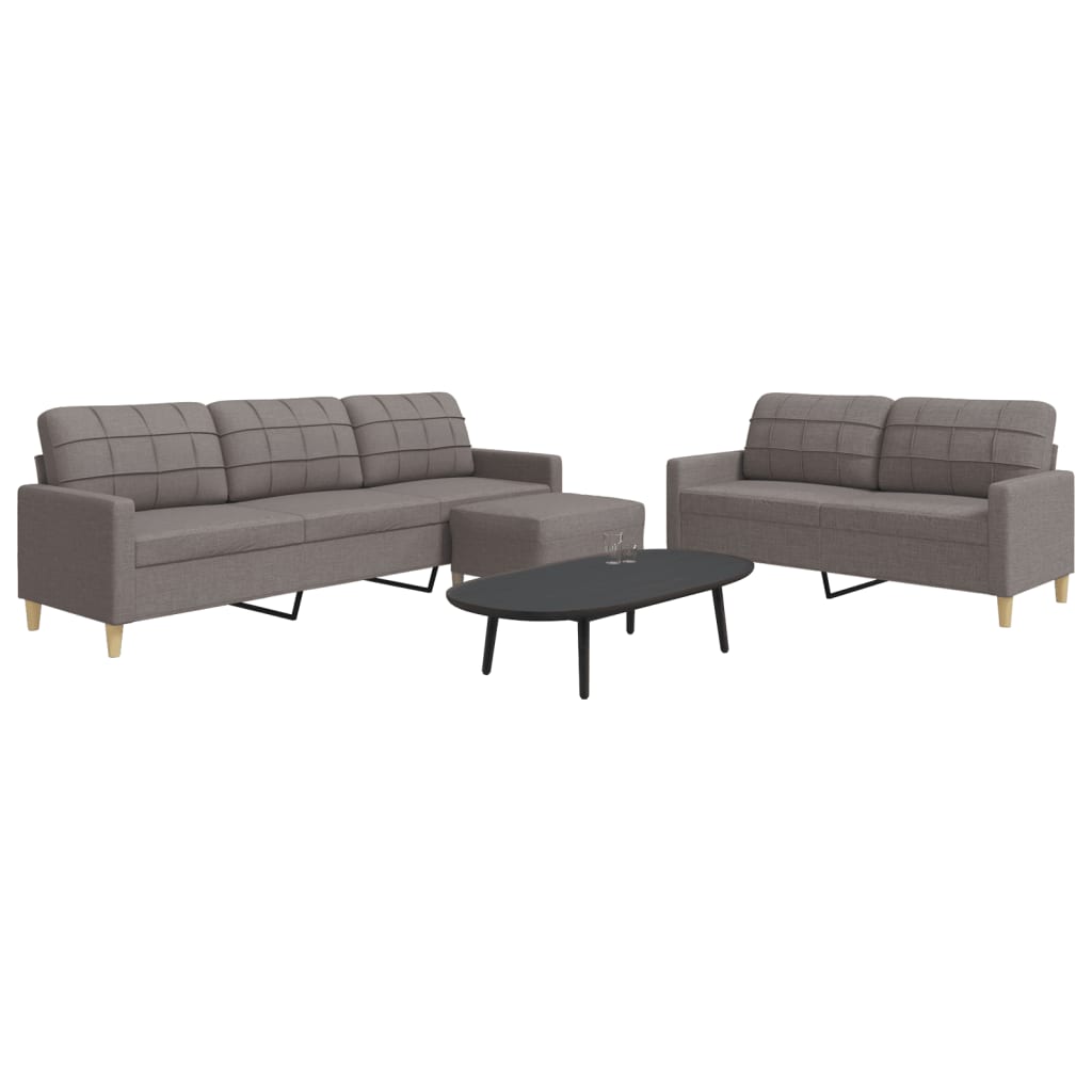 sofasæt 3 dele med fodskammel stof gråbrun