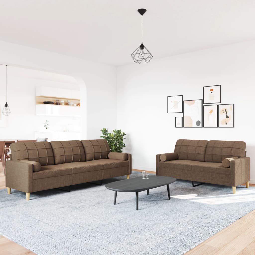 sofasæt 2 dele med pyntepuder stof brun