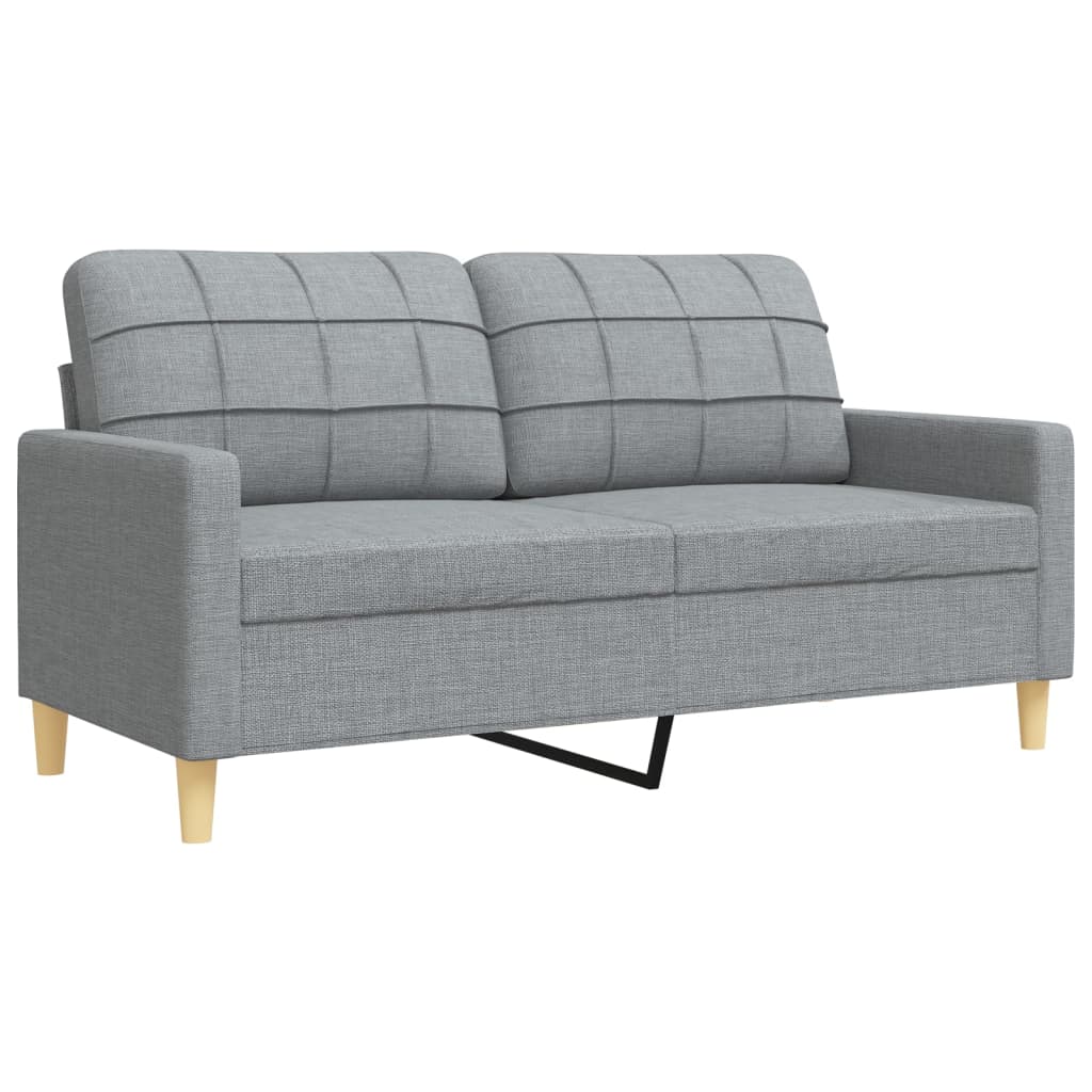 sofasæt 3 dele med fodskammel og pyntepuder stof lysegrå