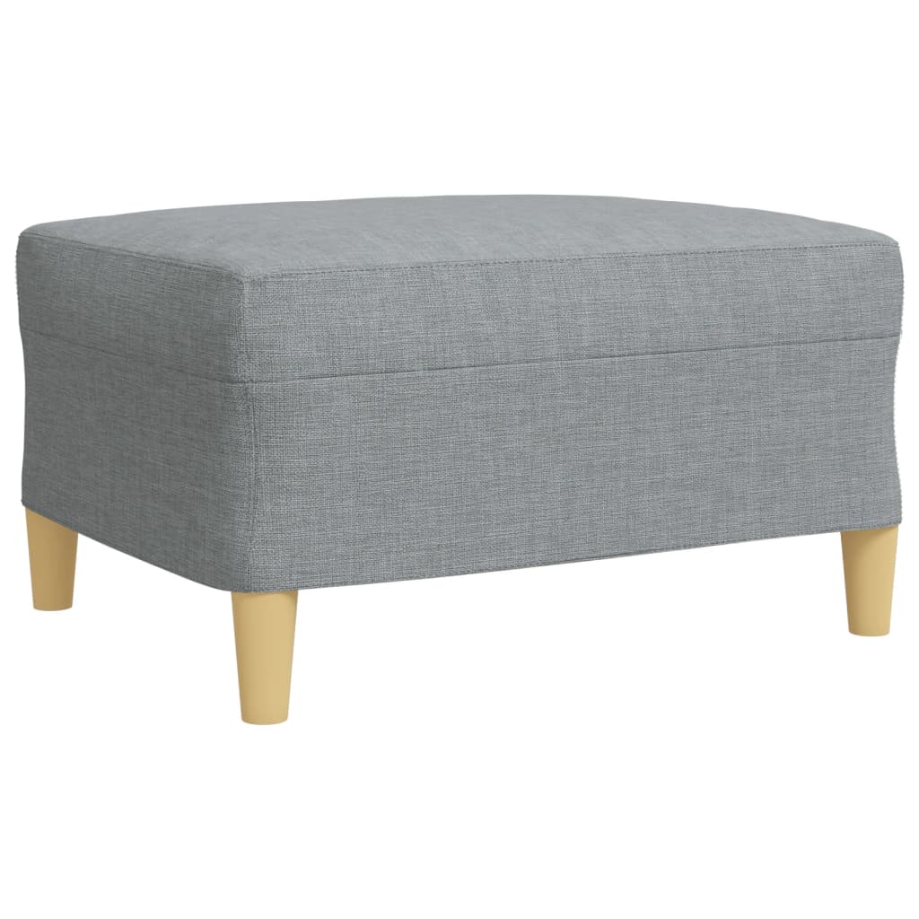 sofasæt 3 dele med fodskammel og pyntepuder stof lysegrå