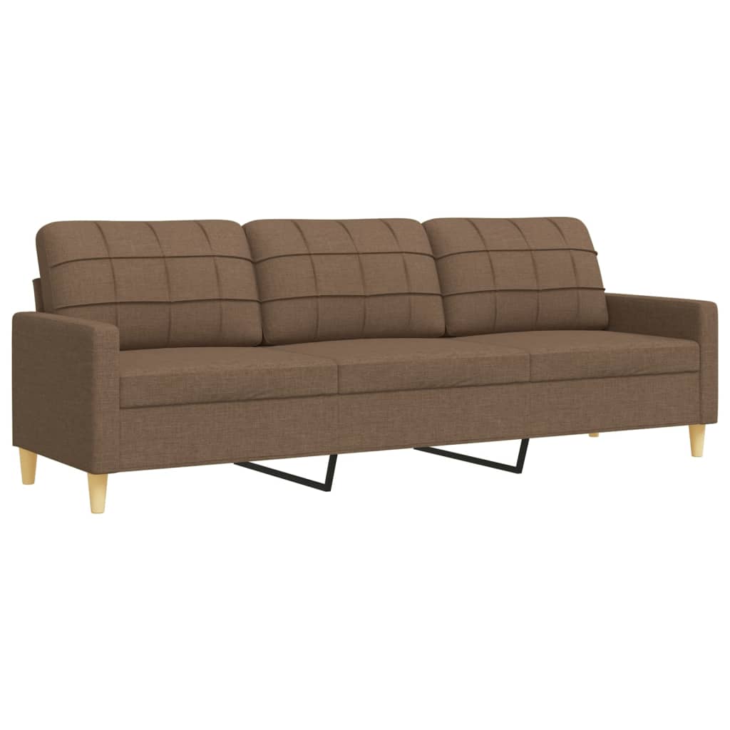 sofasæt 3 dele med fodskammel og pyntepuder stof brun