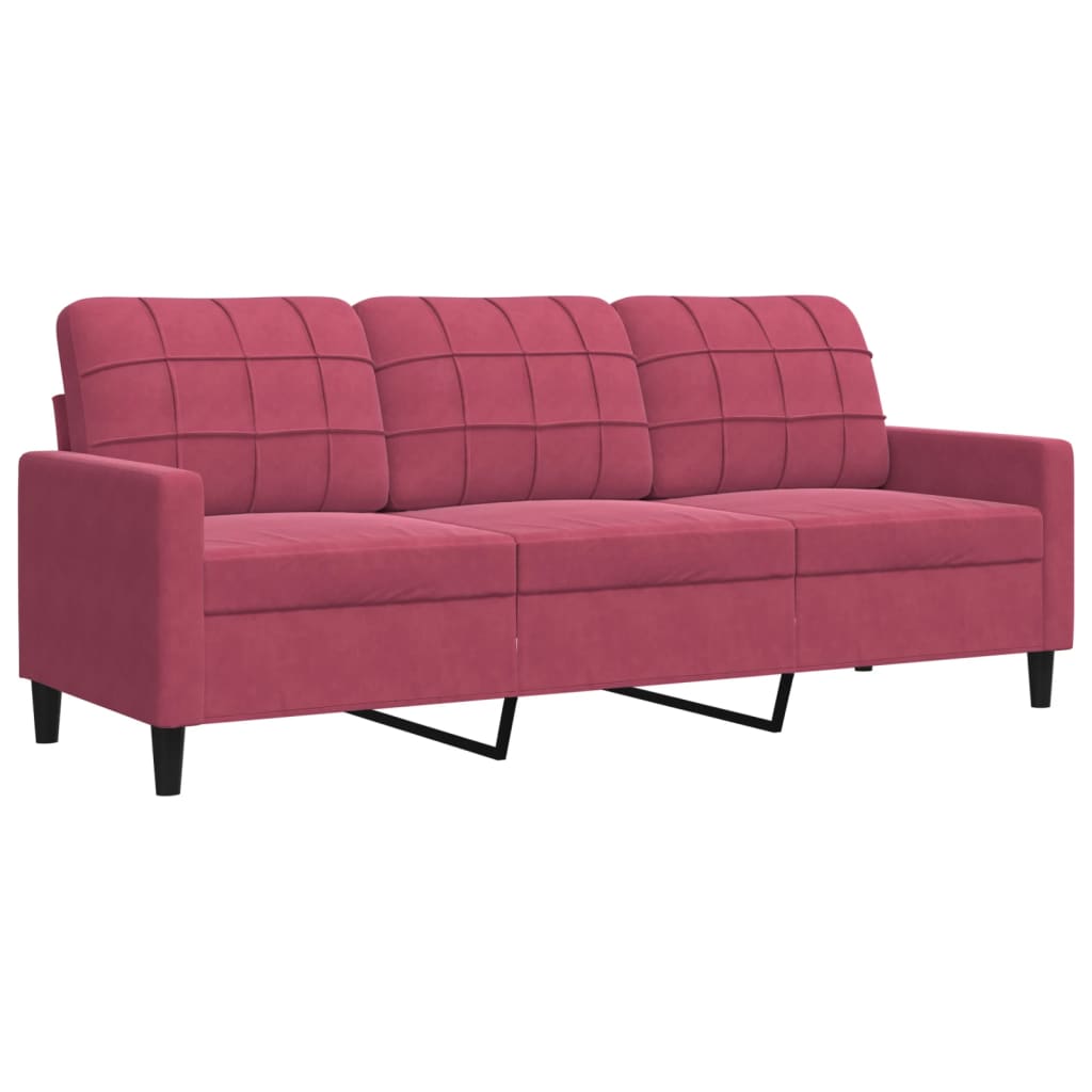 sofasæt 4 dele med hynder og bolsterpuder velour vinrød