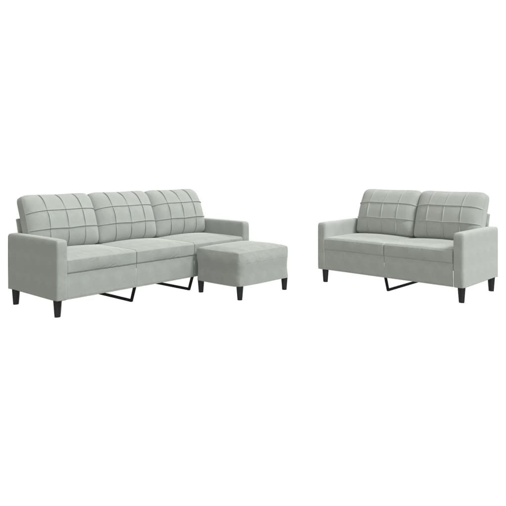 sofasæt 3 dele med hynder velour lysegrå