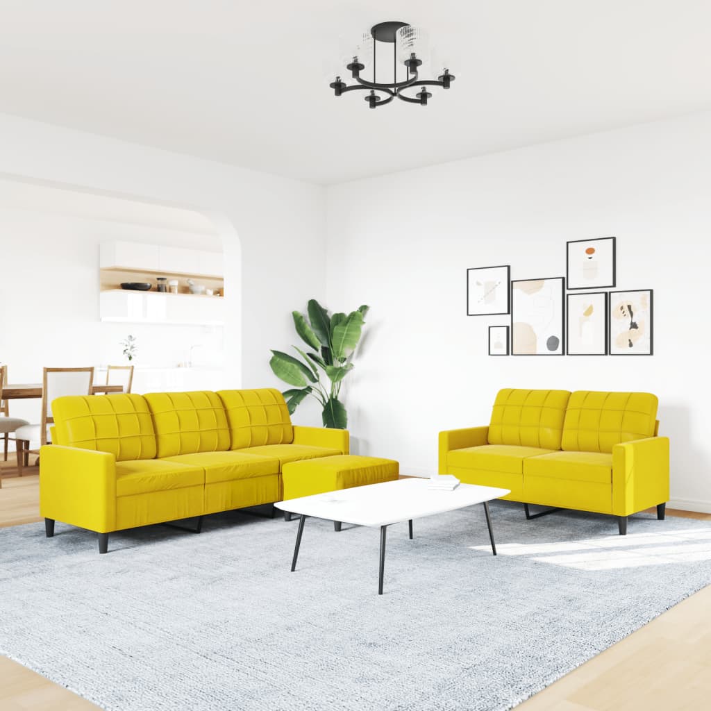 sofasæt 3 dele med hynder velour gul