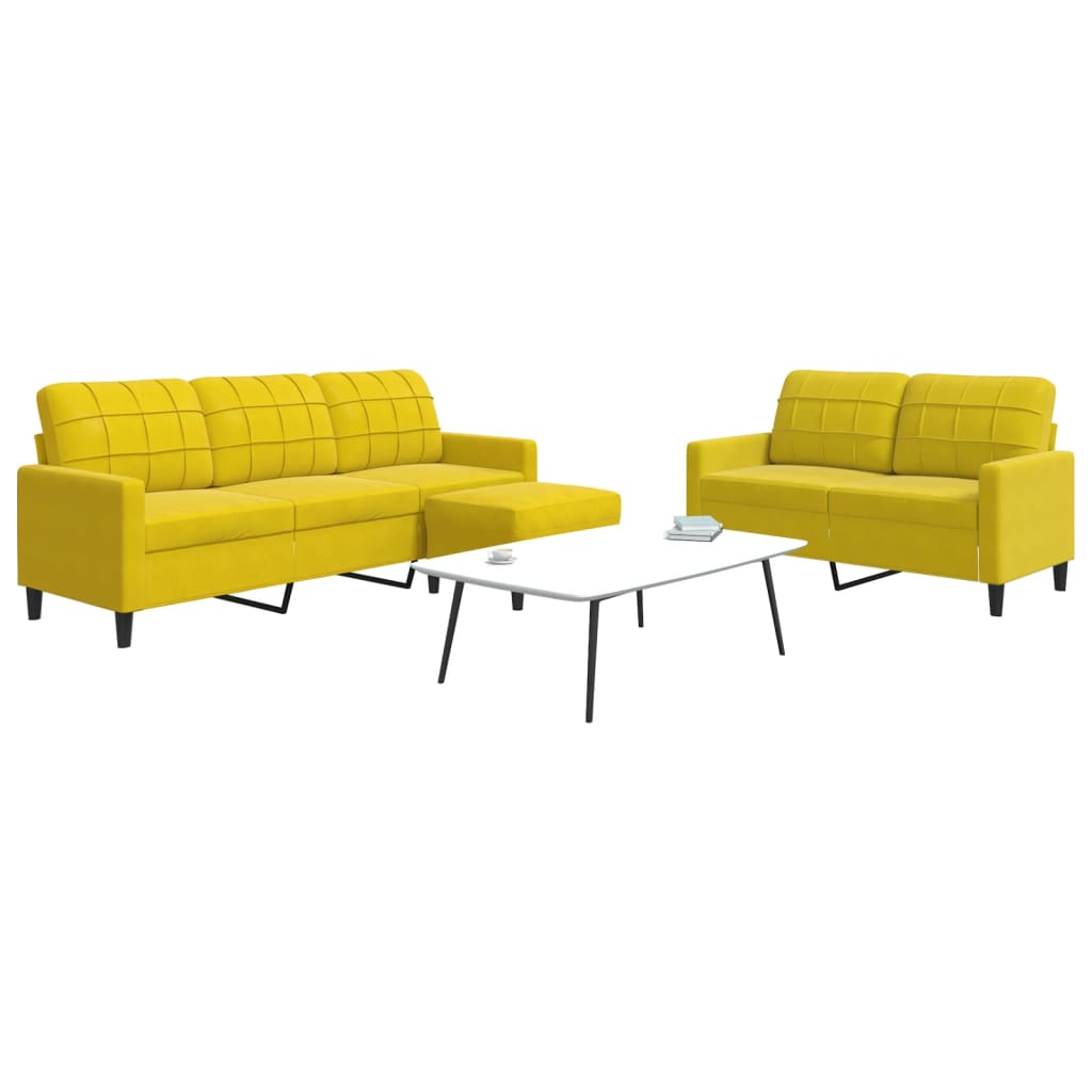 sofasæt 3 dele med hynder velour gul
