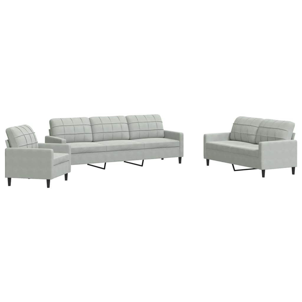 sofasæt 4 dele med hynder velour lysegrå
