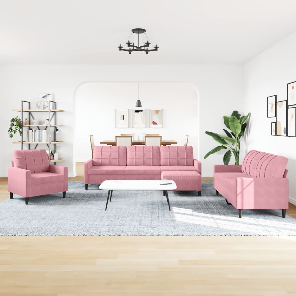 sofasæt 4 dele med hynder velour lyserød