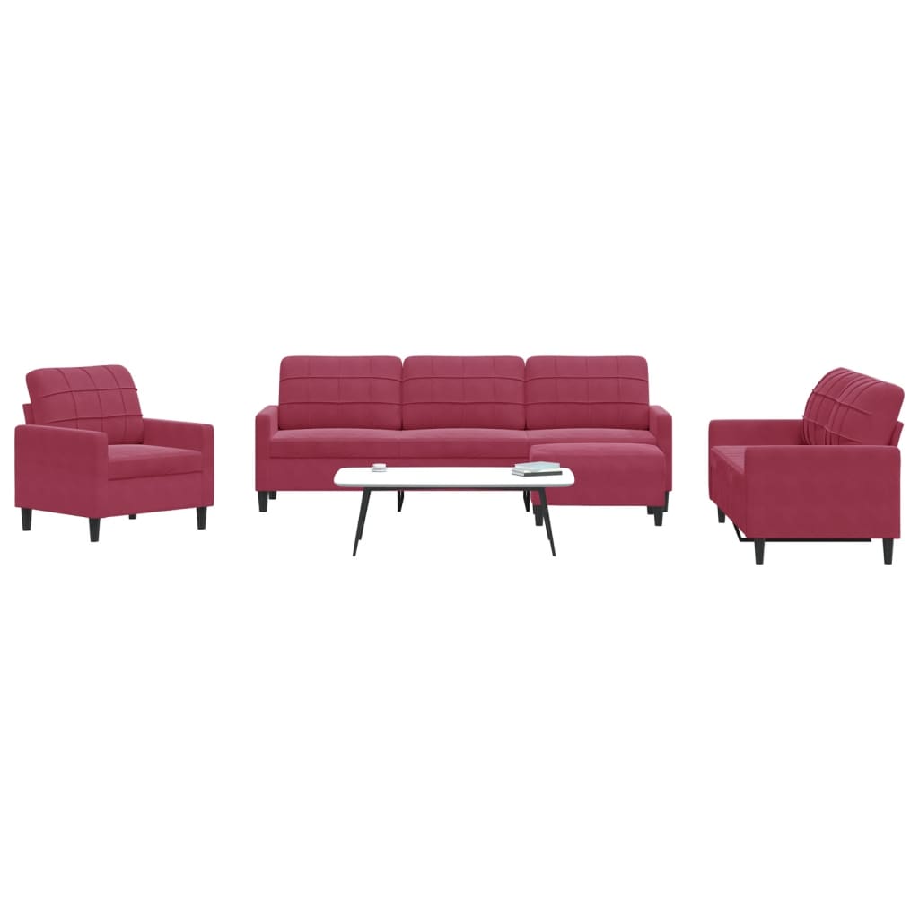 sofasæt 4 dele med hynder velour vinrød