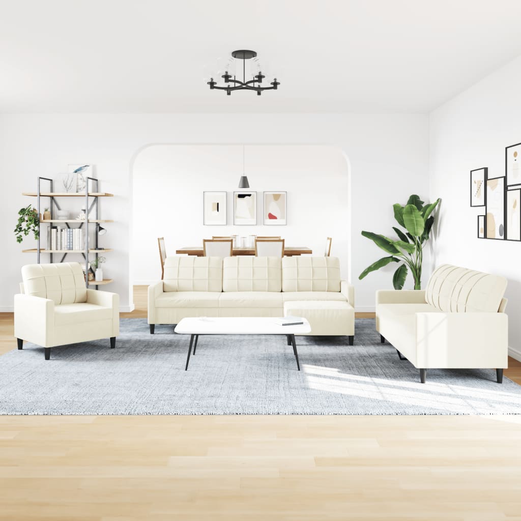 sofasæt 4 dele med hynder velour cremefarvet