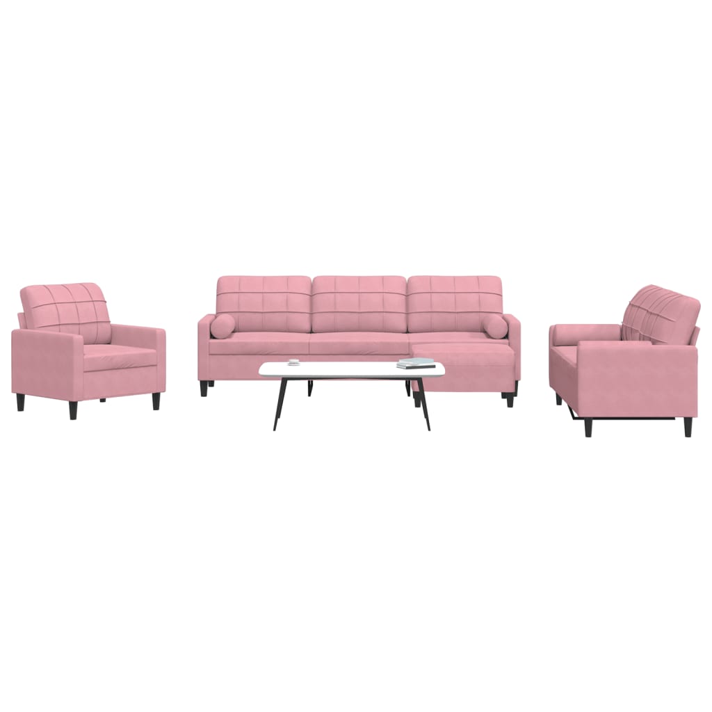 sofasæt 4 dele med hynder og bolsterpuder velour lyserød