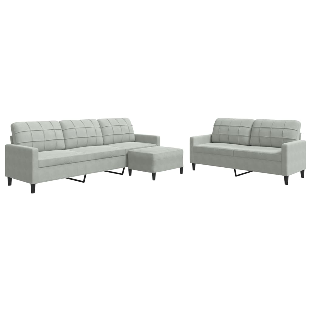 sofasæt 3 dele med hynder velour lysegrå