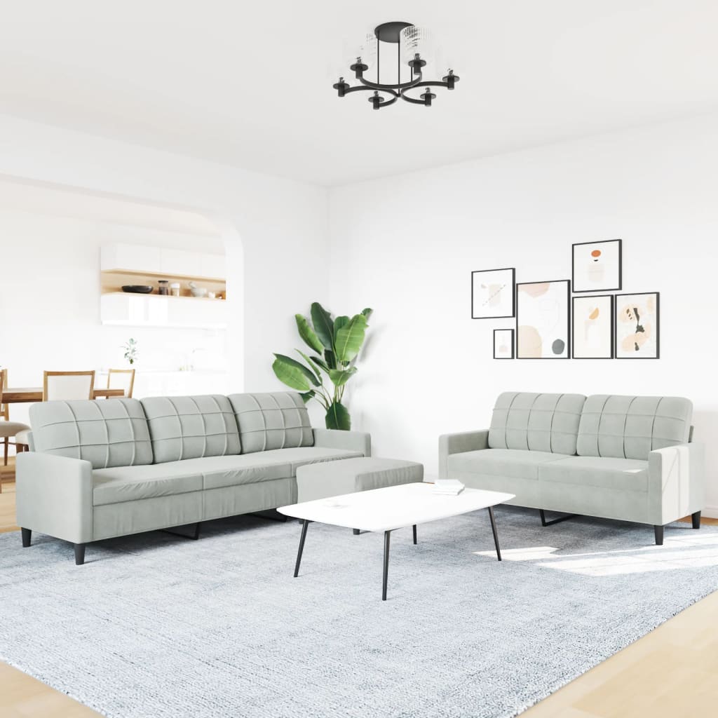 sofasæt 3 dele med hynder velour lysegrå
