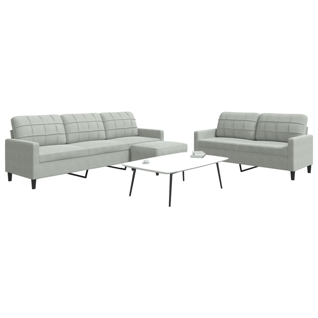 sofasæt 3 dele med hynder velour lysegrå