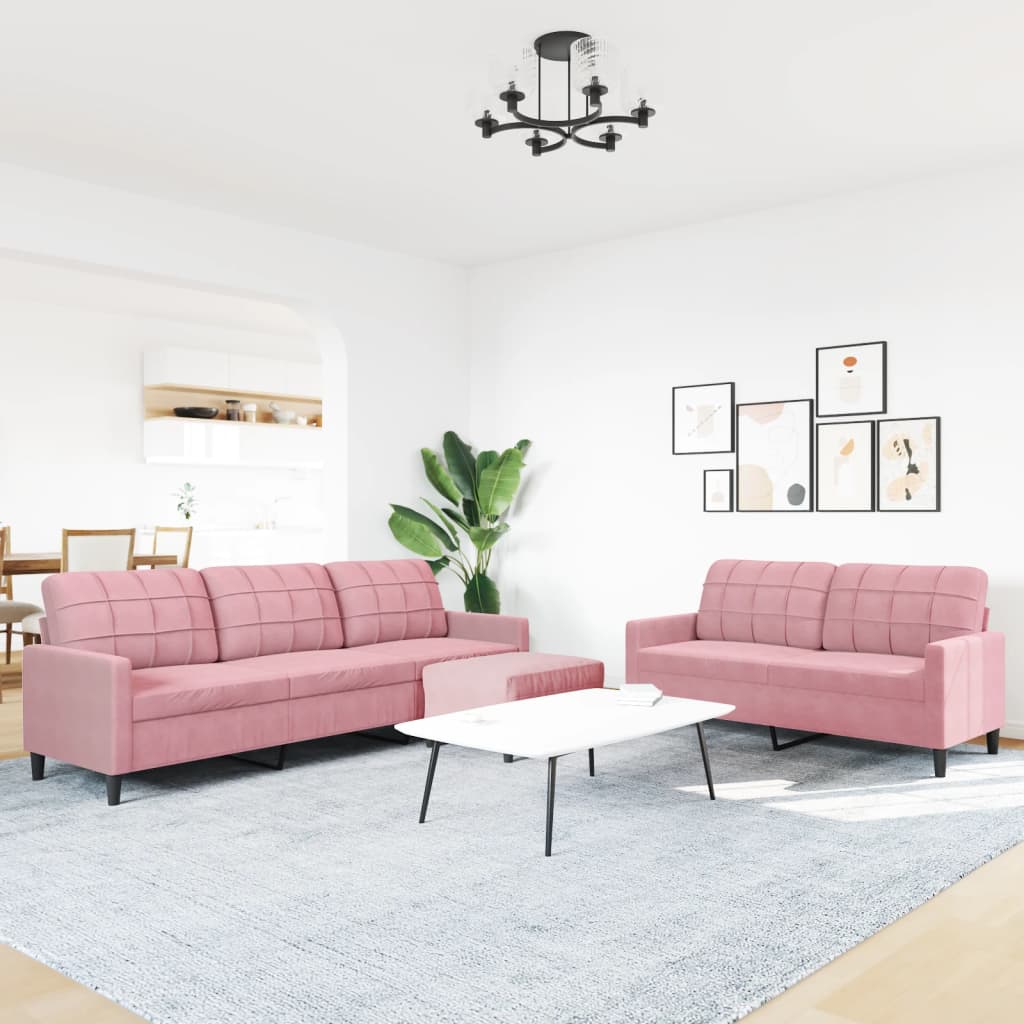 sofasæt 3 dele med hynder velour lyserød