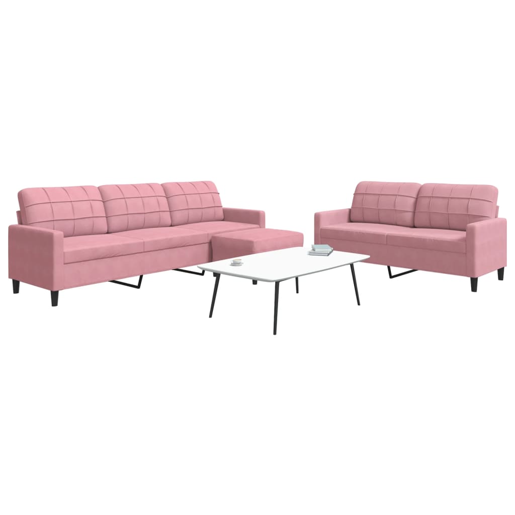 sofasæt 3 dele med hynder velour lyserød