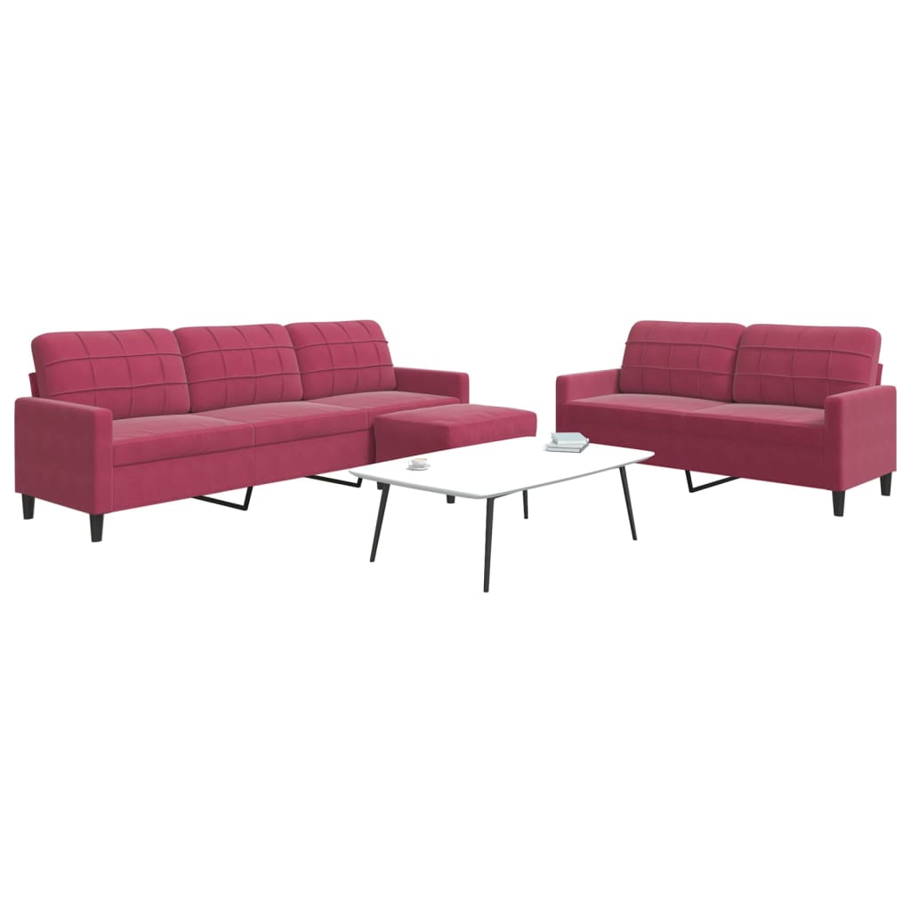 sofasæt 2 dele med hynder velour vinrød