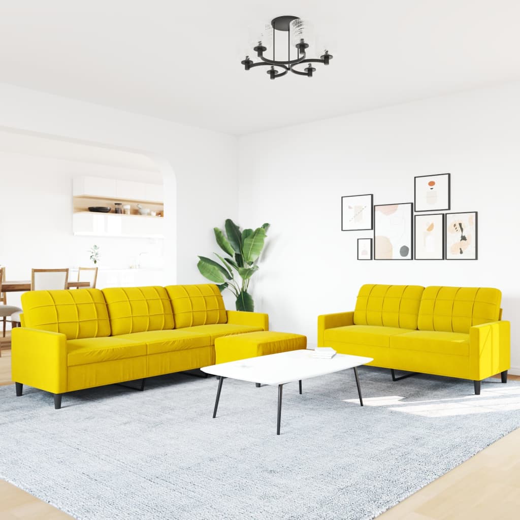 sofasæt 3 dele med hynder velour gul