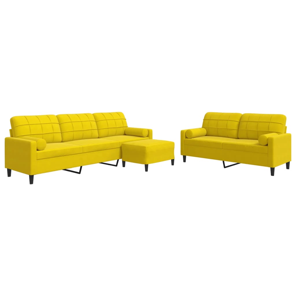 sofasæt 3 dele med hynder og bolsterpuder velour gul