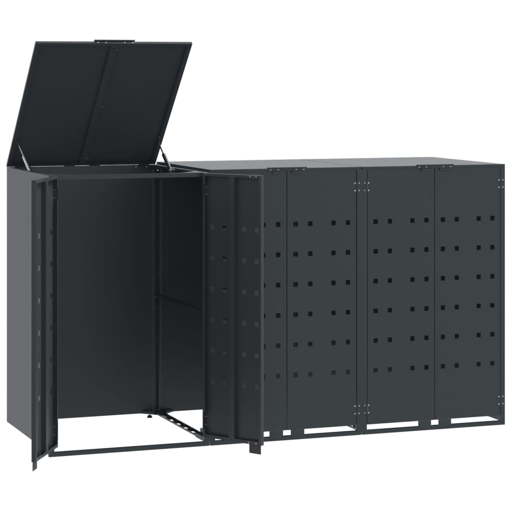 skraldespandsskjuler 207x79x117 cm 3 rum stål antracit