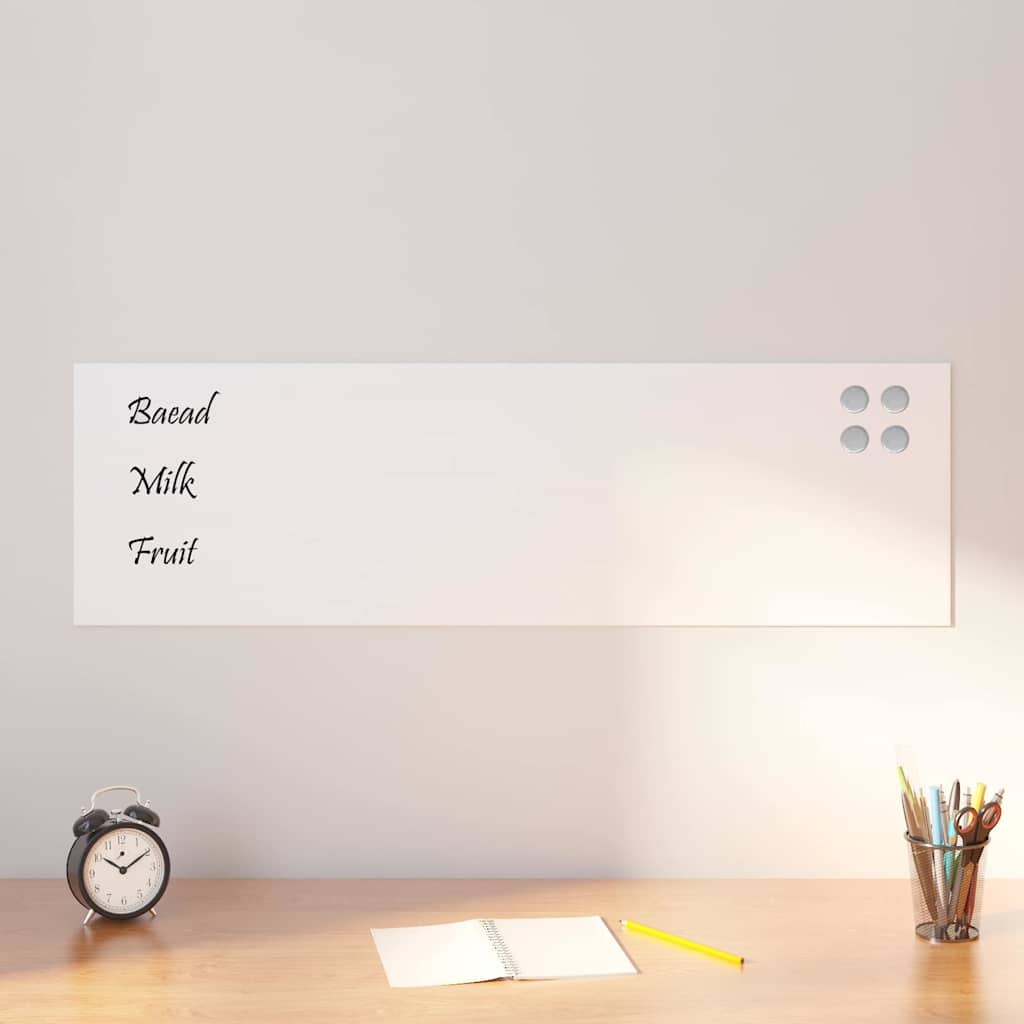 væghængt magnettavle 100x30 cm hærdet glas hvid