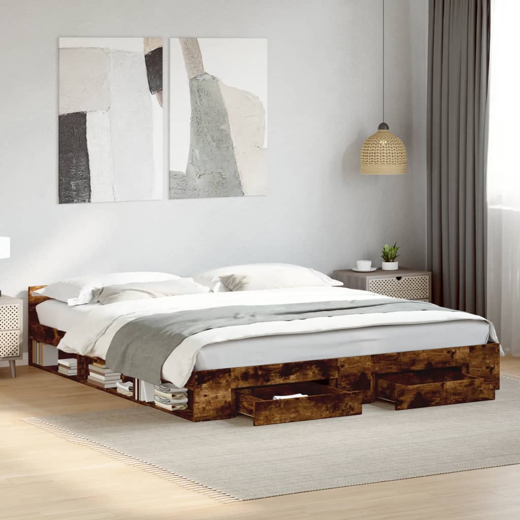 sengeramme med skuffer 180x200 cm konstrueret træ røget eg