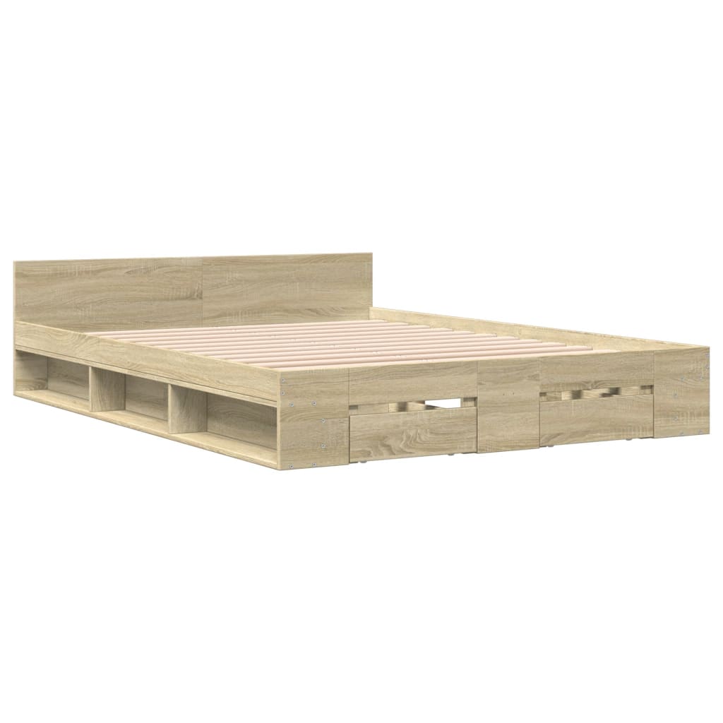 sengeramme med skuffer 140x200 cm konstrueret træ sonoma-eg