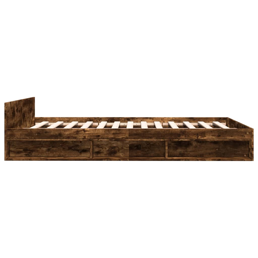 sengeramme med skuffer 135x190 cm konstrueret træ røget eg