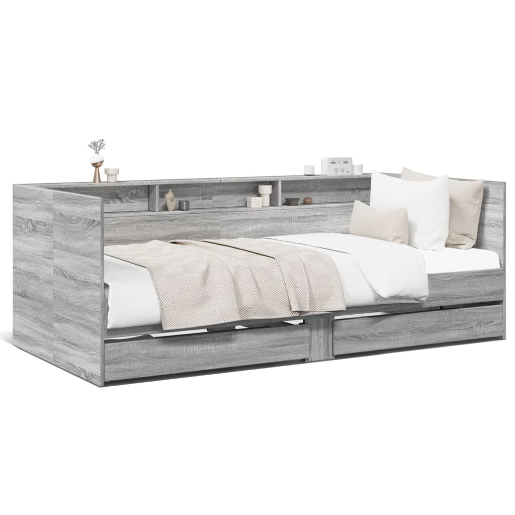 daybed med skuffer uden madras 90x200 cm grå sonoma-eg