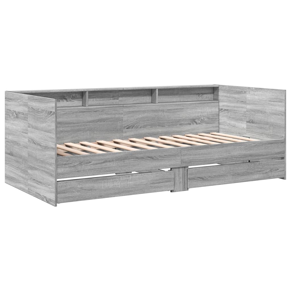 daybed med skuffer uden madras 90x200 cm grå sonoma-eg