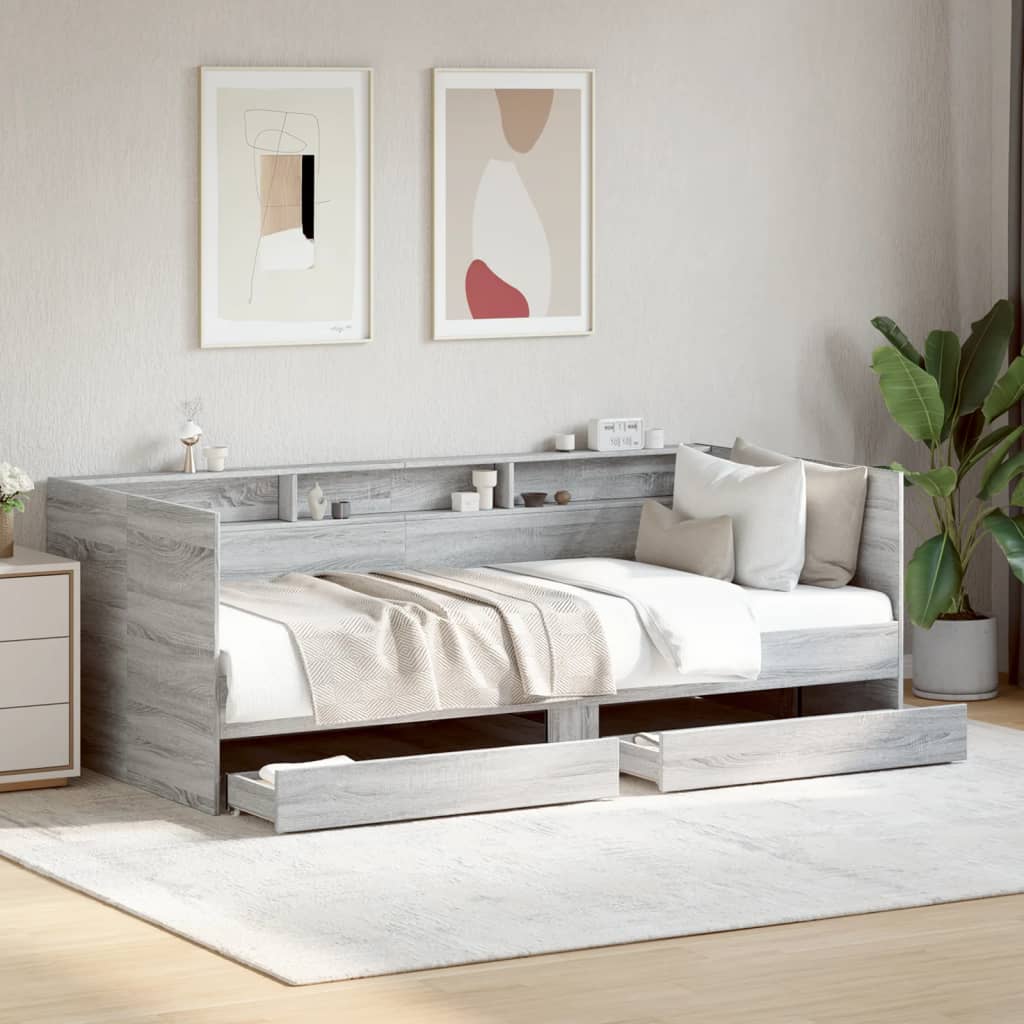 daybed med skuffer uden madras 90x200 cm grå sonoma-eg