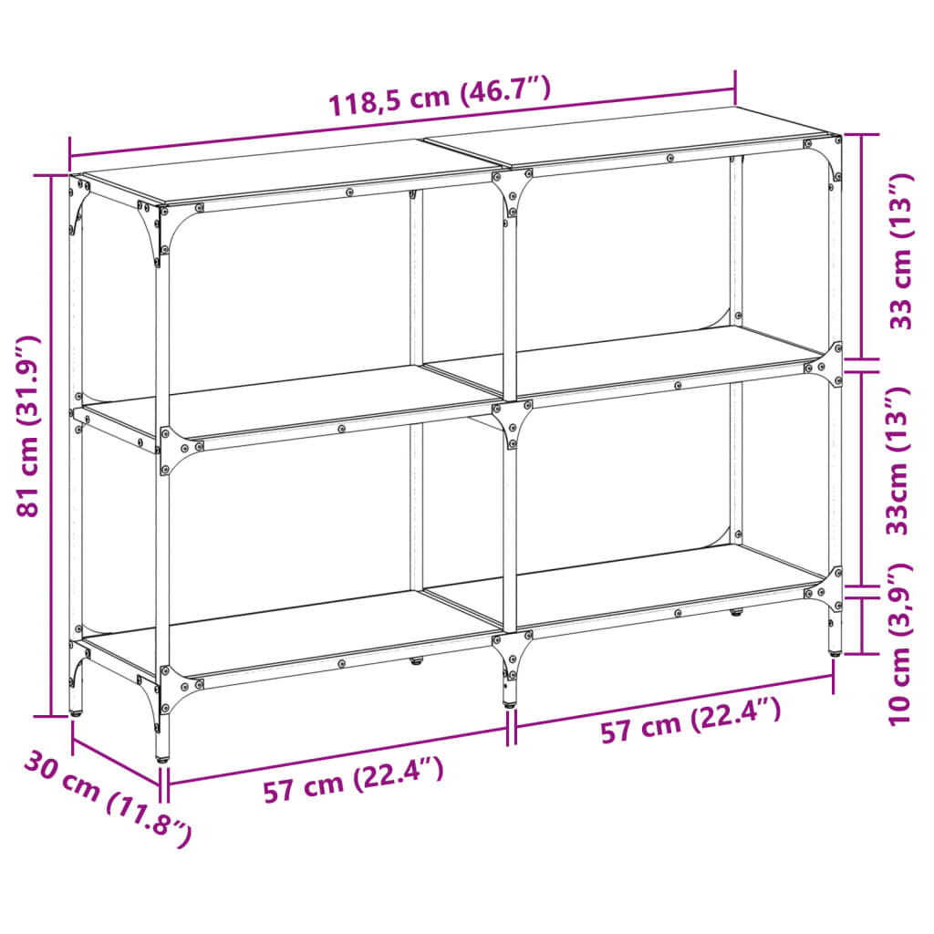 konsolbord med transparent glastop 118,5x30x81 cm stål