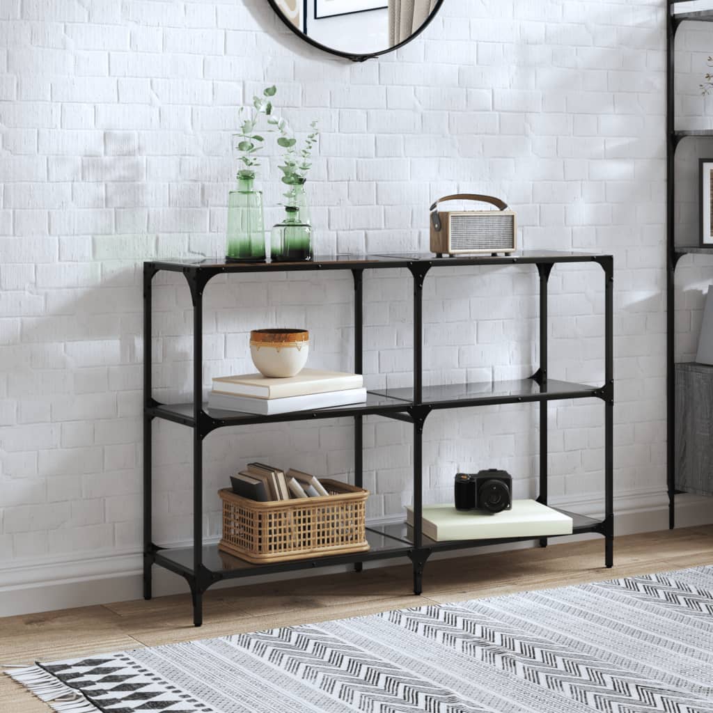 konsolbord med sort glastop 118,5x30x81 cm stål