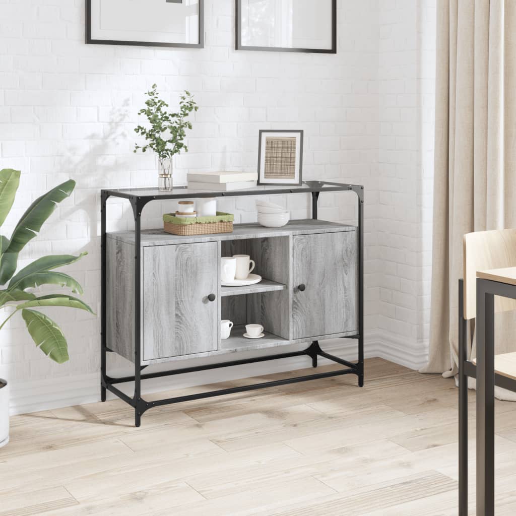 skænk med glastop 98x35x81 cm konstrueret træ grå sonoma-eg