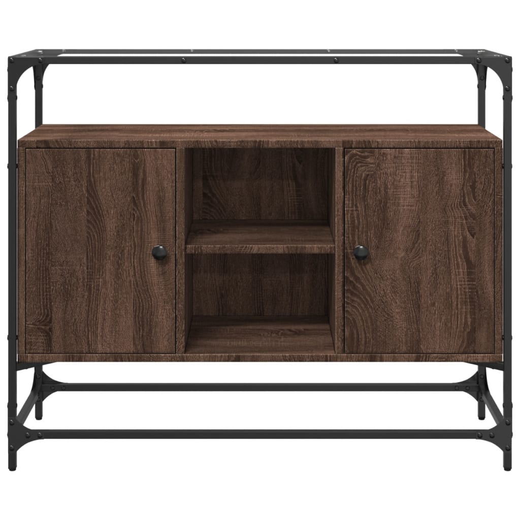 skænk med glastop 98x35x81 cm konstrueret træ brun egetræsfarve