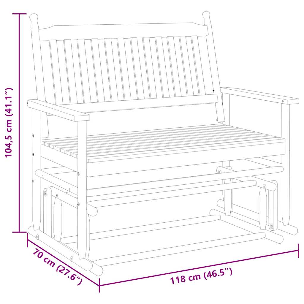 gyngebænk 118x70x104,5 cm massivt poppeltræ grå