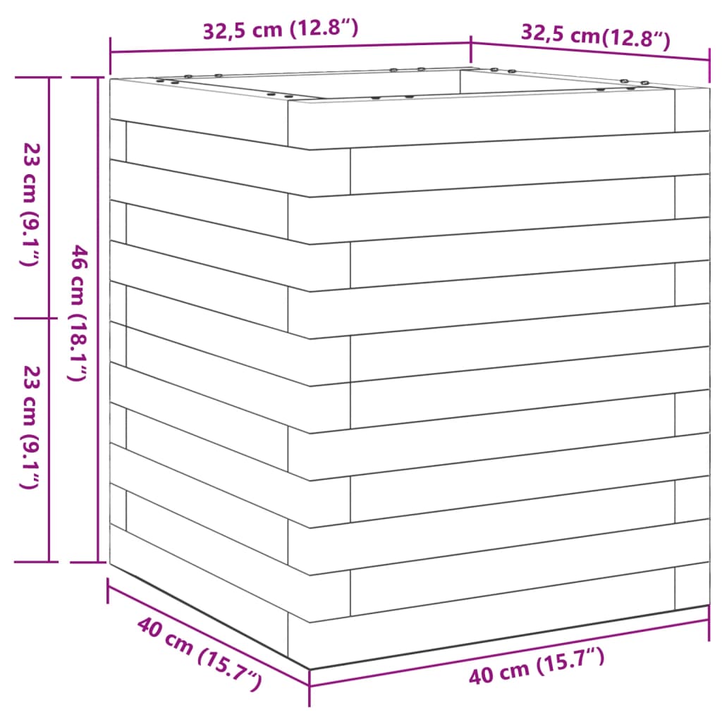plantekasse 40x40x46 cm massivt fyrretræ hvid